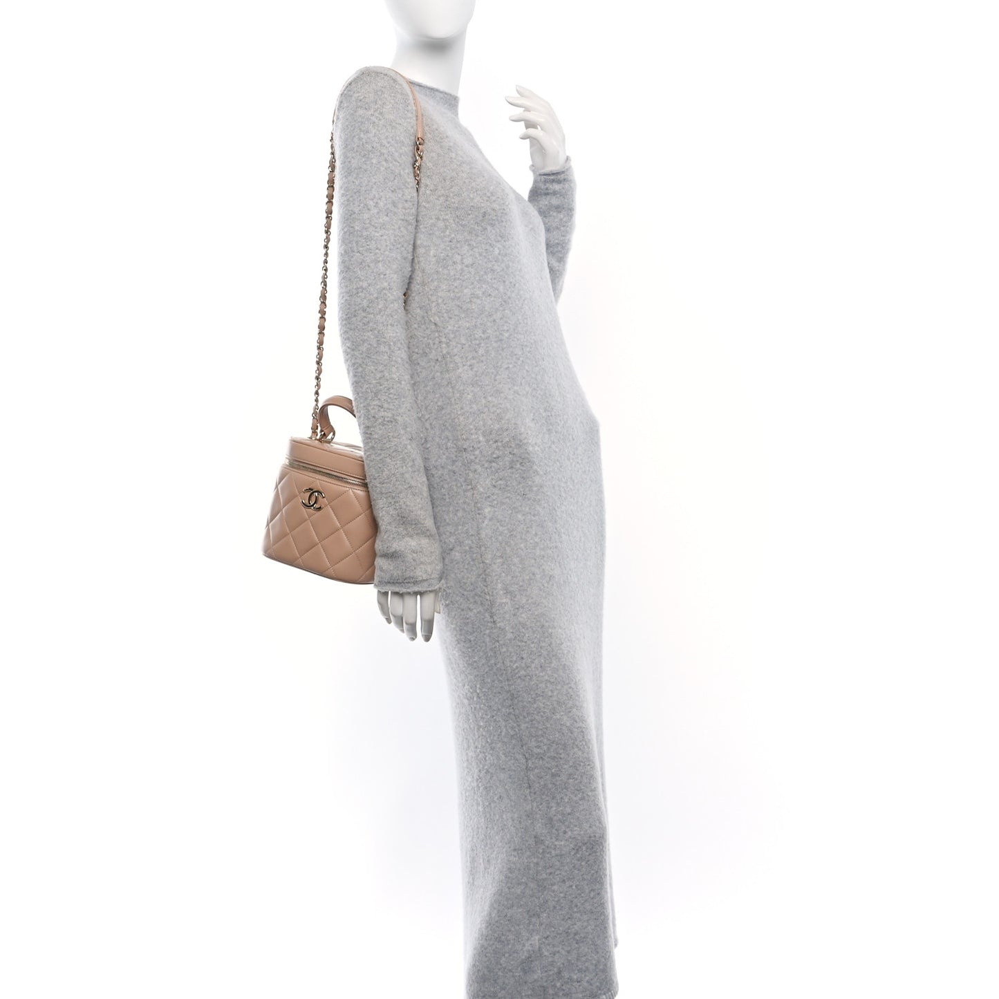 Lambskin Quilted Trendy Vanity Case Beige