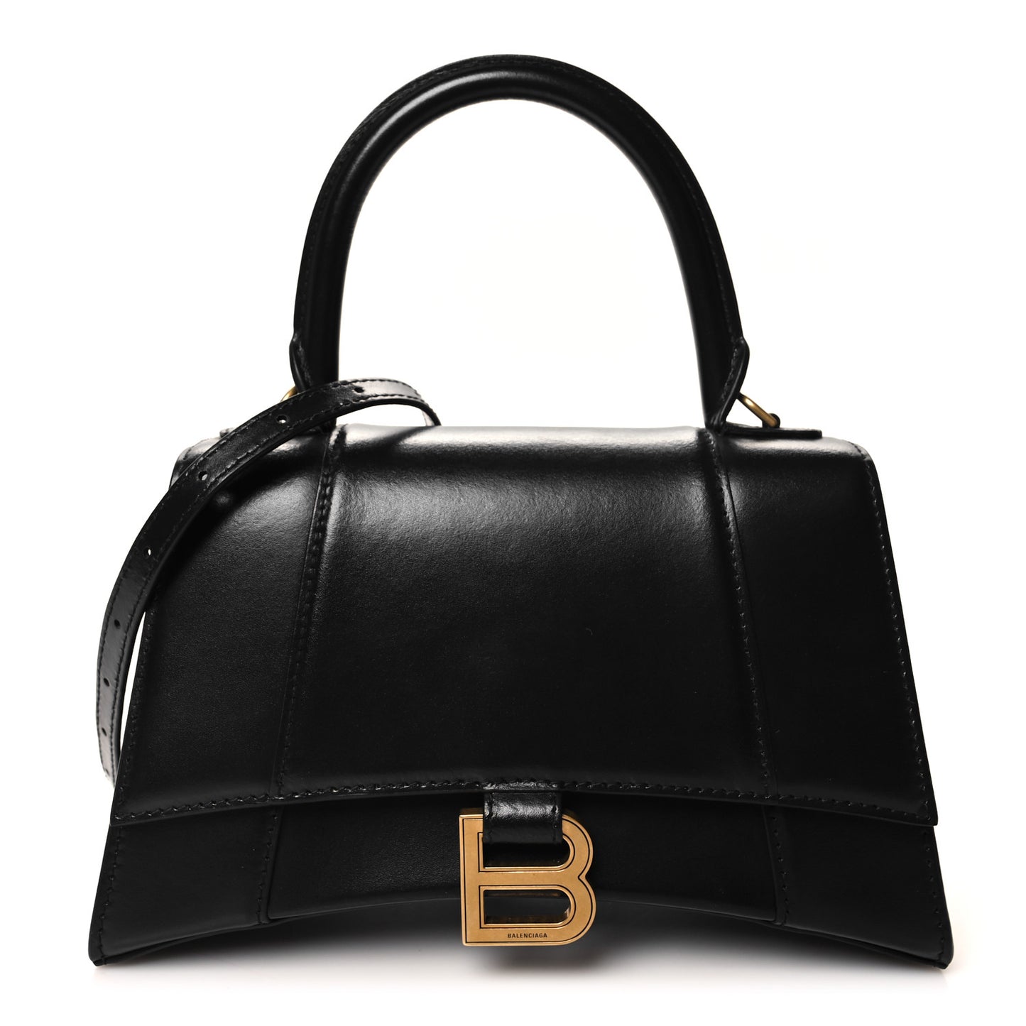Shiny Box Calfskin Small Hourglass Top Handle Bag Black