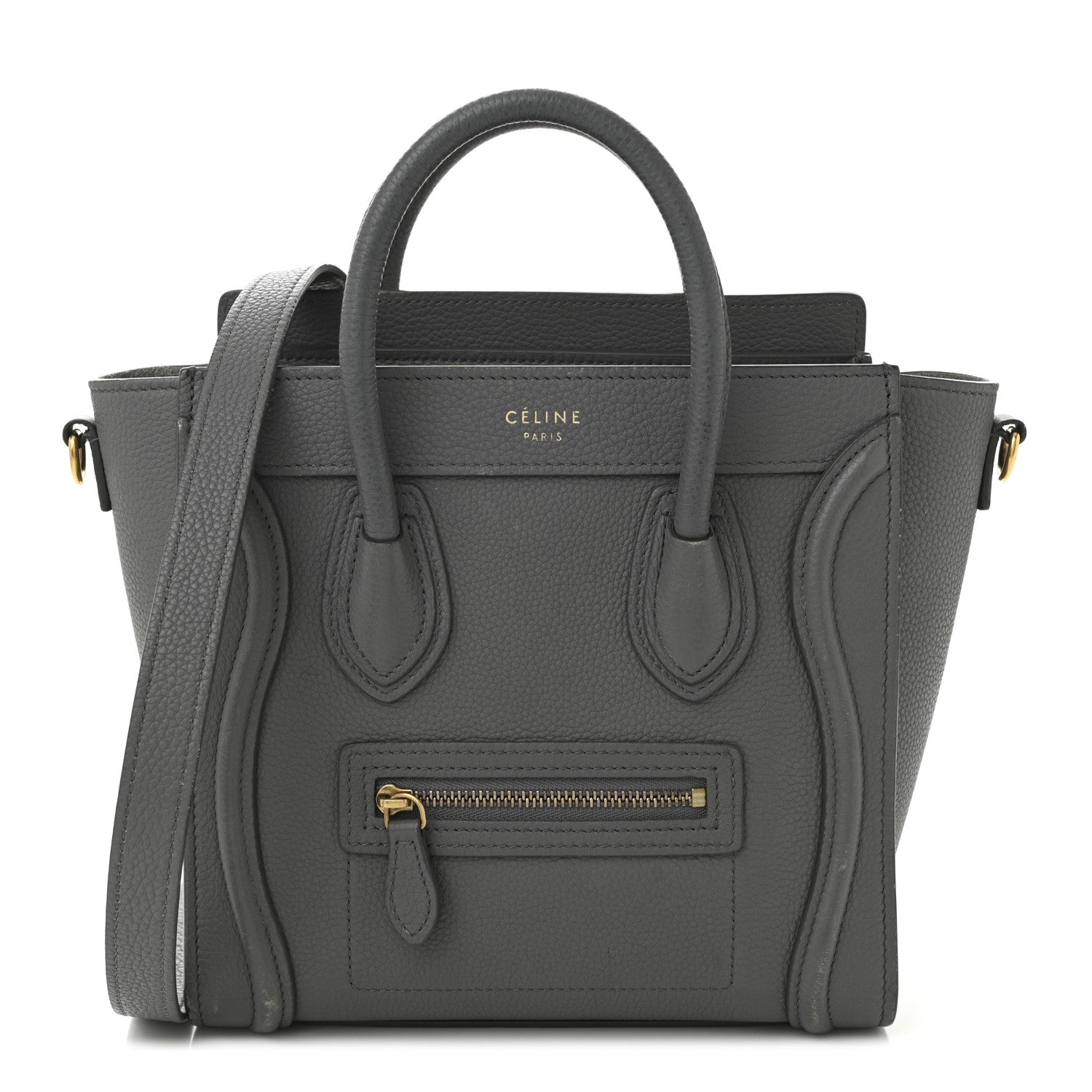 Celine Drummed Calfskin Nano Luggage Kohl 1 of 12