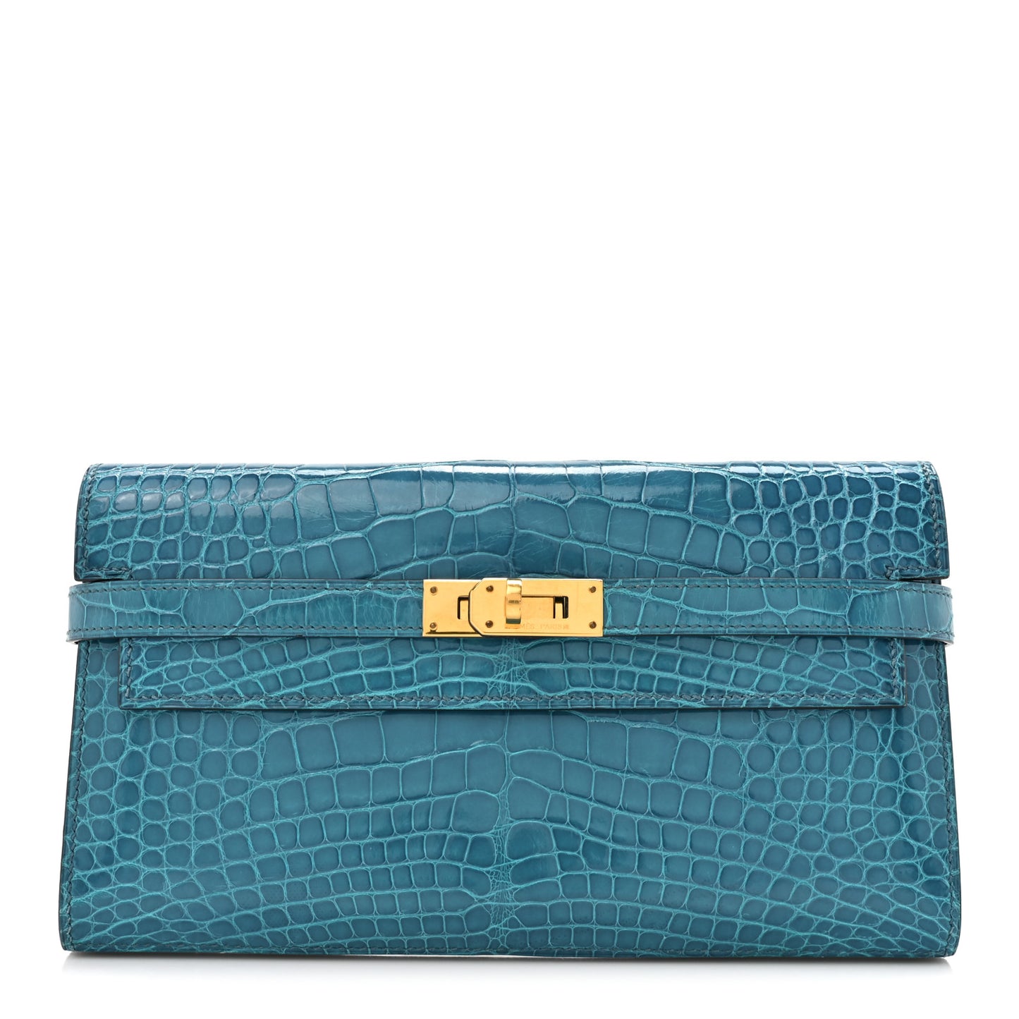 Shiny Alligator Kelly Longue Wallet Bleu Izmir
