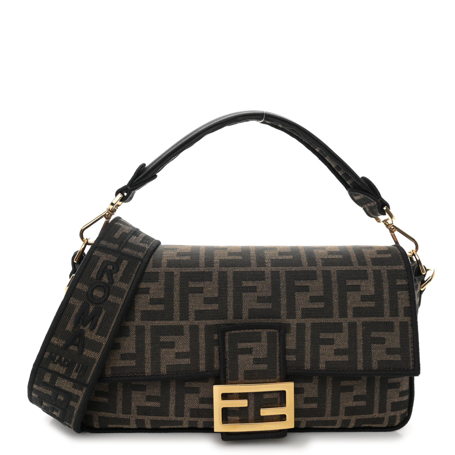 Fendi Fabric Jacquard FF 1974 Medium Baguette Tobacco Moro Black 1 of 10