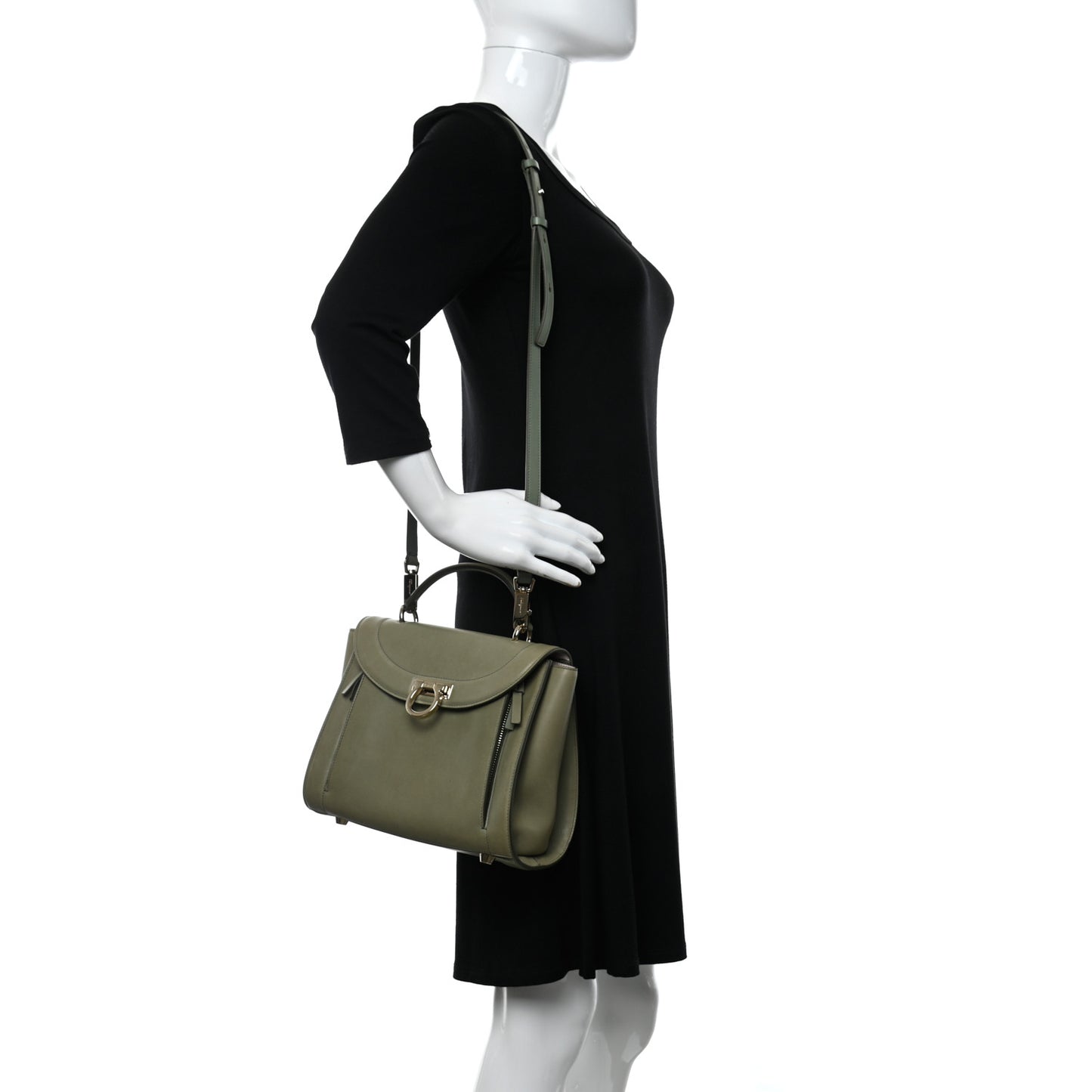 Calfskin Sofia Rainbow Top Handle Bag Dark Olive Green