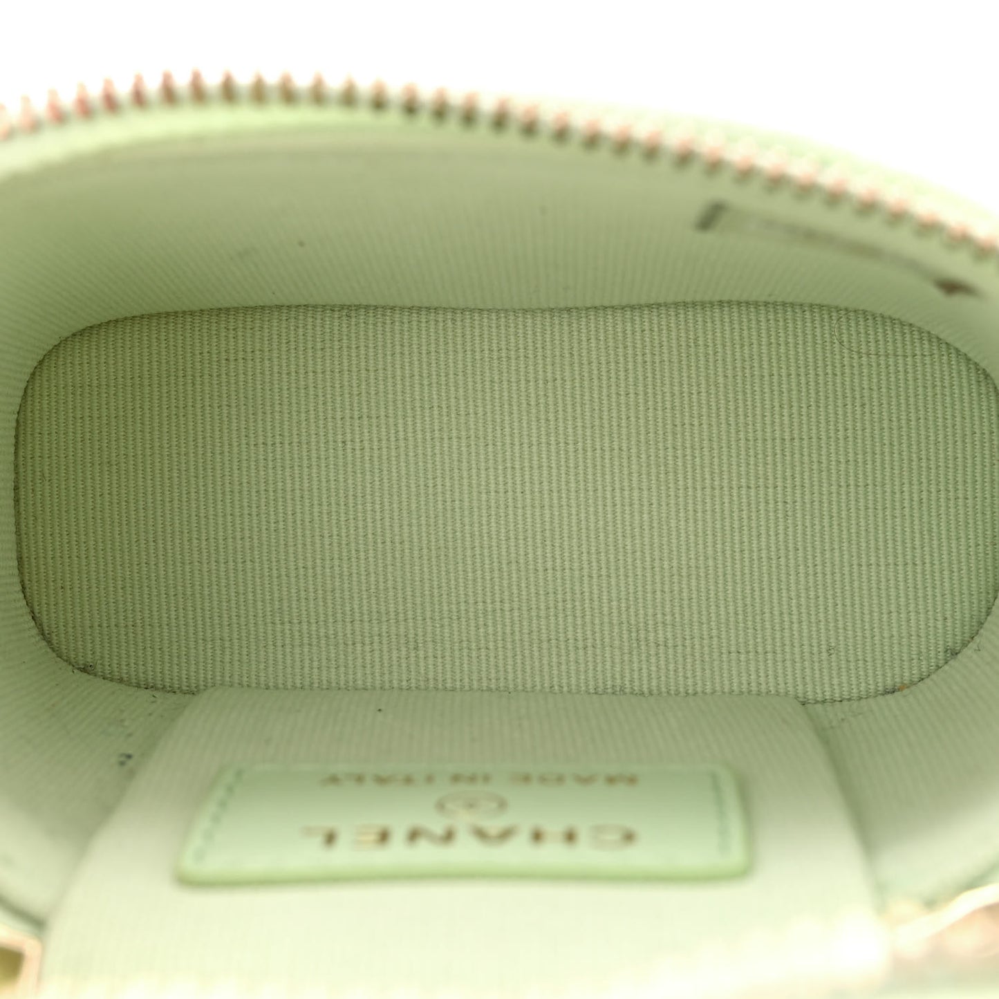 Caviar Quilted Small Handle With Care Vanity Case With Chain Light Green