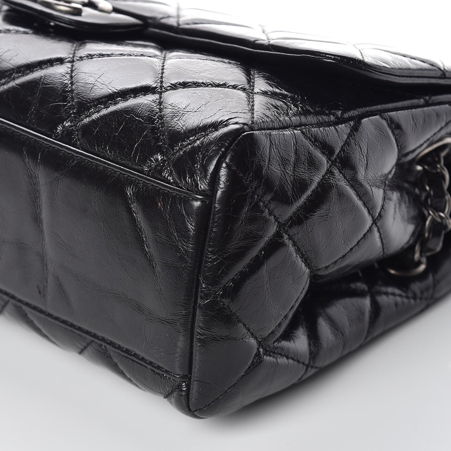 Glazed Calfskin Quilted Large Coco Soft Flap Black