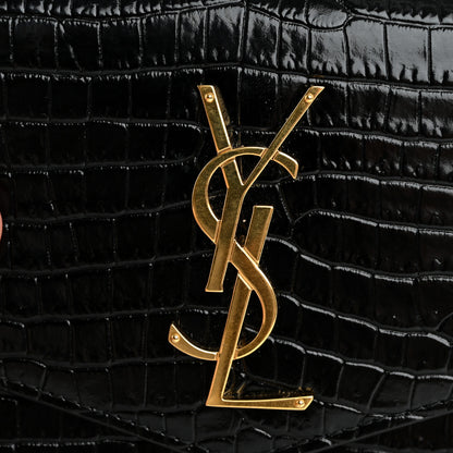 Saint Laurent Calfskin Crocodile Embossed Monogram Uptown Chain Wallet Black 14 of 16