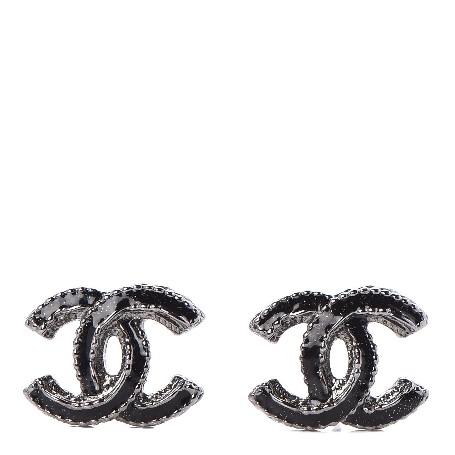 Chanel Glitter Enamel CC Earrings Black 1 of 5