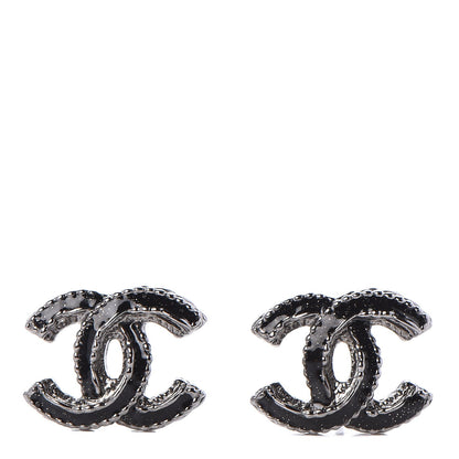 Chanel Glitter Enamel CC Earrings Black 1 of 5