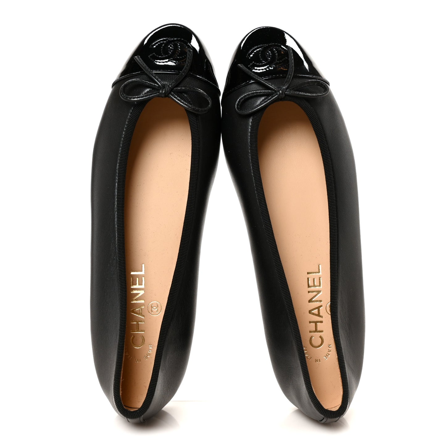 Lambskin Patent Cap Toe Ballerina Flats 39.5 Black