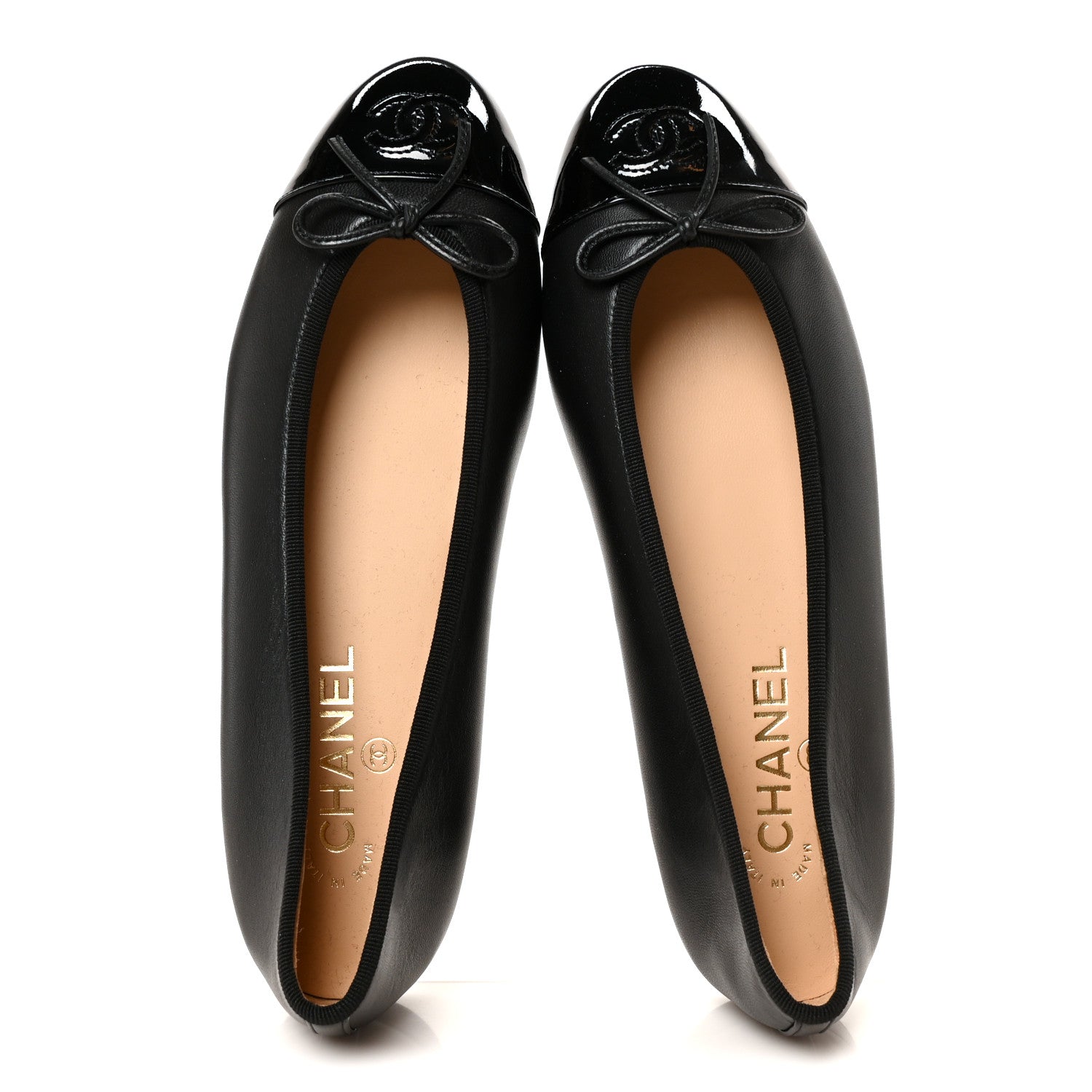 Chanel Lambskin Patent Cap Toe Ballerina Flats 39.5 Black 2 of 10