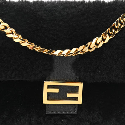 Fendi Shearling Shiny Nappa Micro Baguette Black 8 of 11