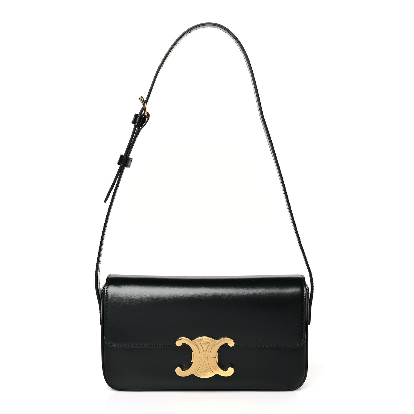 Shiny Calfskin Triomphe Shoulder Bag Black