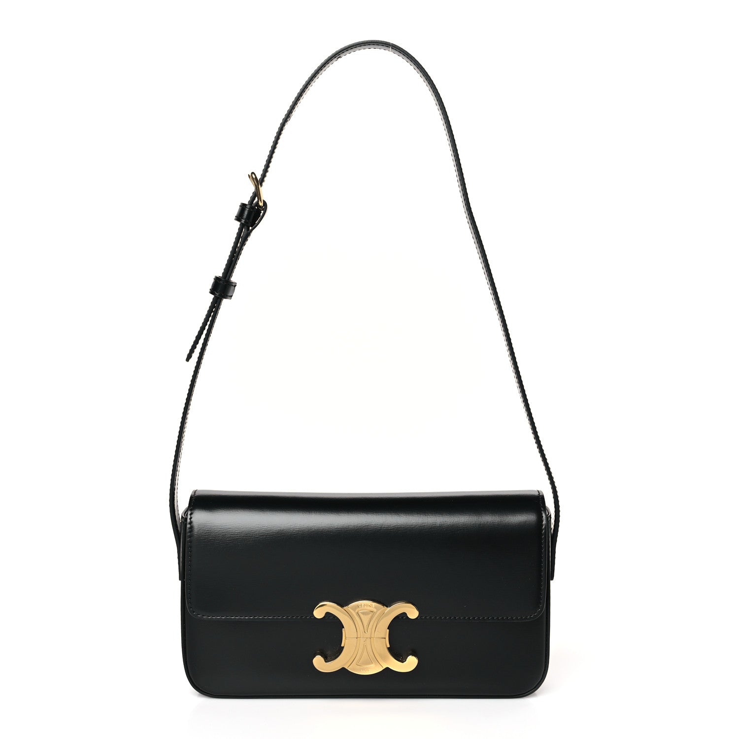 Celine Shiny Calfskin Triomphe Shoulder Bag Black 1 of 9