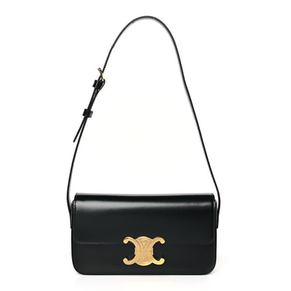 Celine Shiny Calfskin Triomphe Shoulder Bag Black 1 of 9