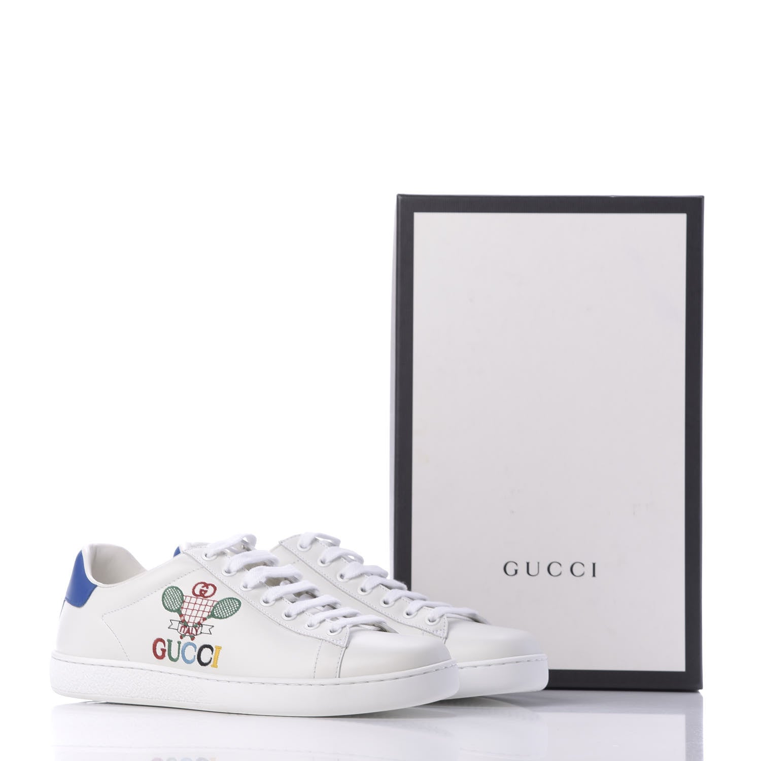Gucci Calfskin Miro Soft Tennis Embroidered Womens Ace Sneakers 39.5 White Rio Blue 12 of 12
