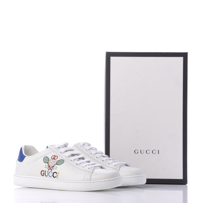 Gucci Calfskin Miro Soft Tennis Embroidered Womens Ace Sneakers 39.5 White Rio Blue 12 of 12