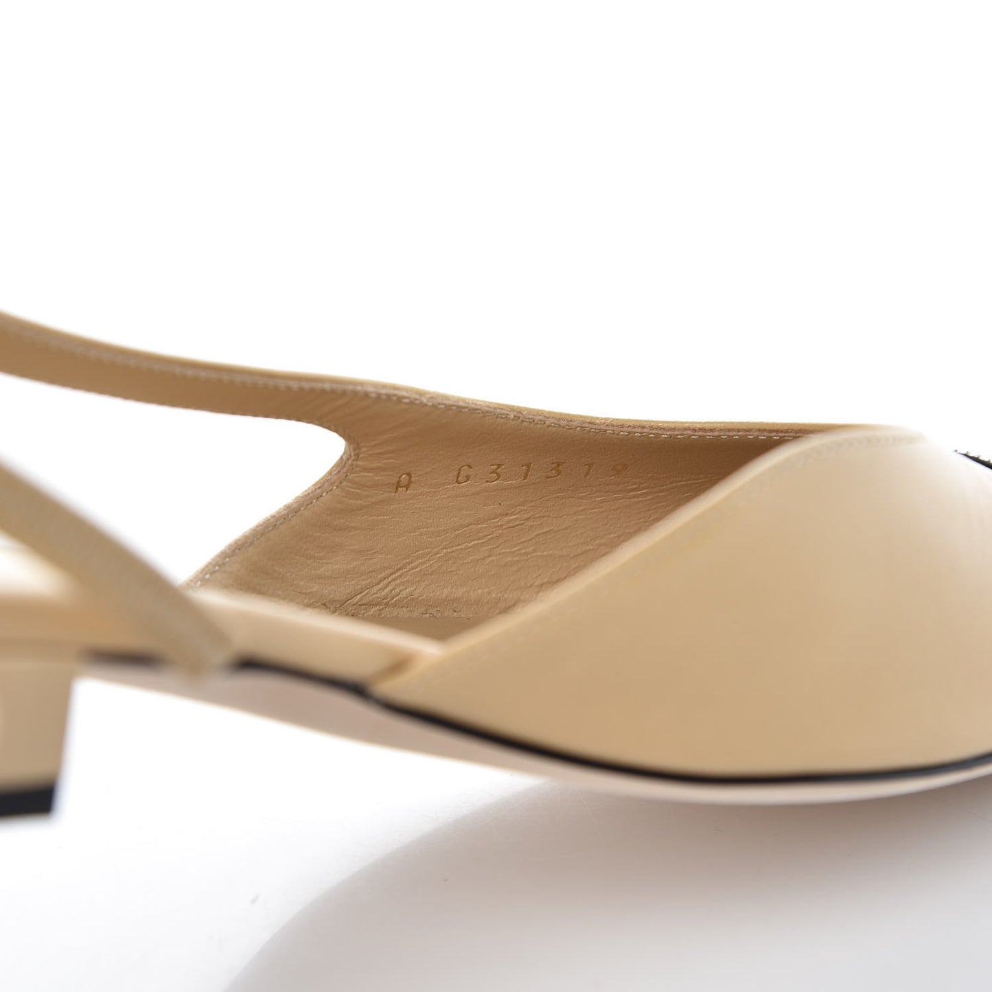 Lambskin Grosgrain Cap Toe CC Slingback Sandals 36 Beige Black