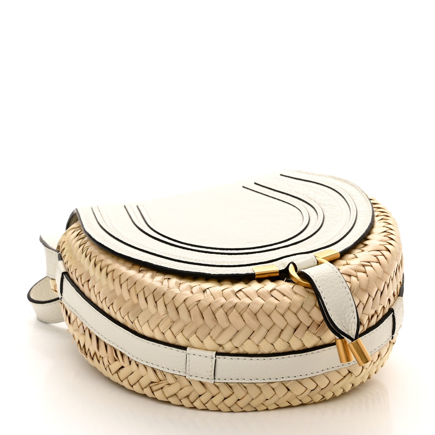 Raffia Small Grain Calfskin Small Marcie Basket Crossbody White