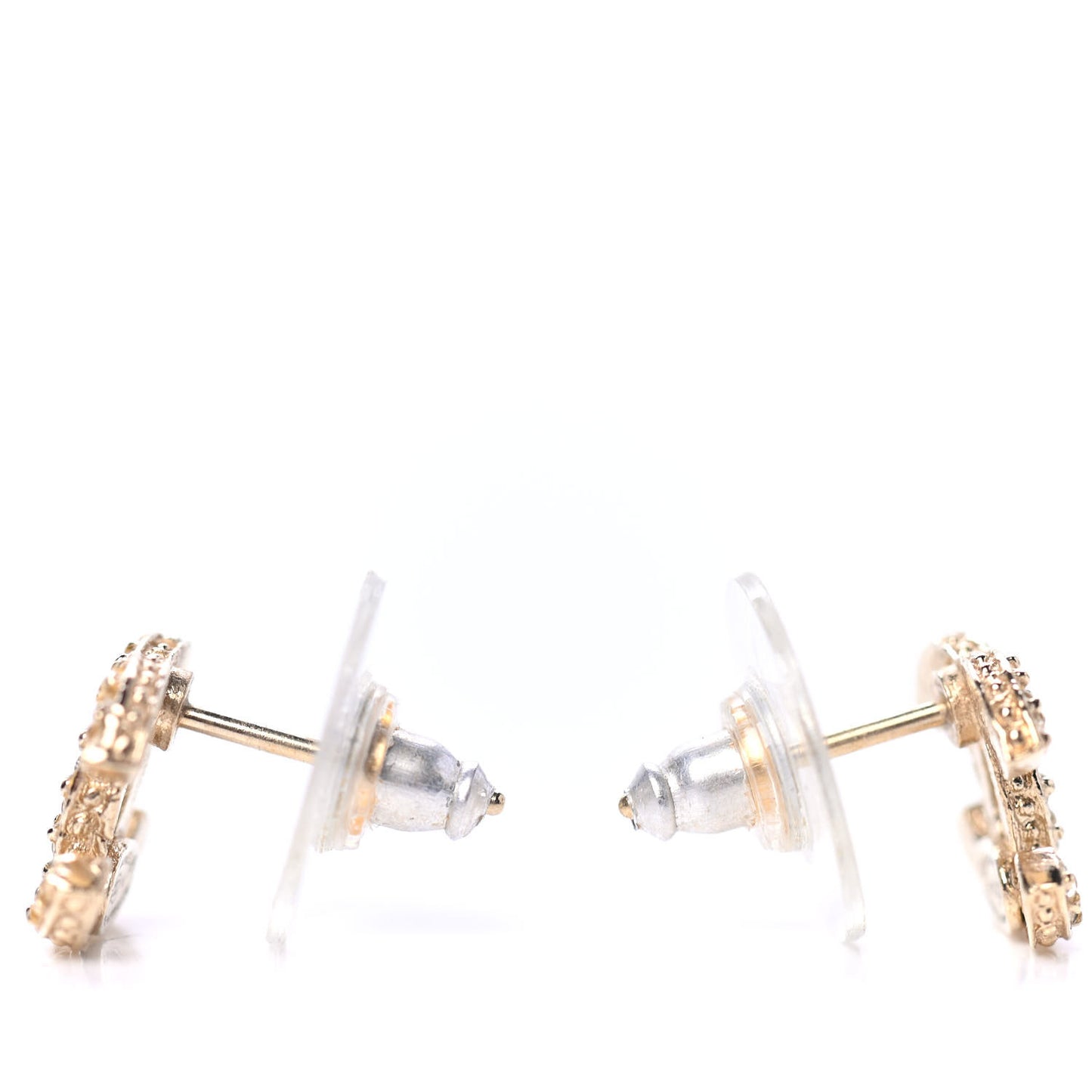 Metal Crystal CC Earrings Gold