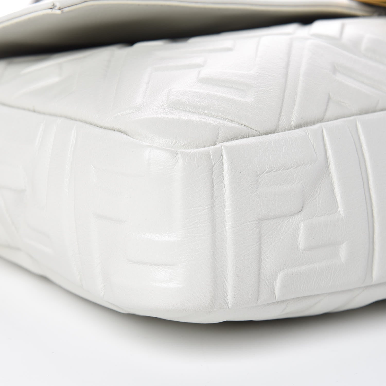Fendi Nappa FF 1974 Embossed Large Baguette White 8 of 9