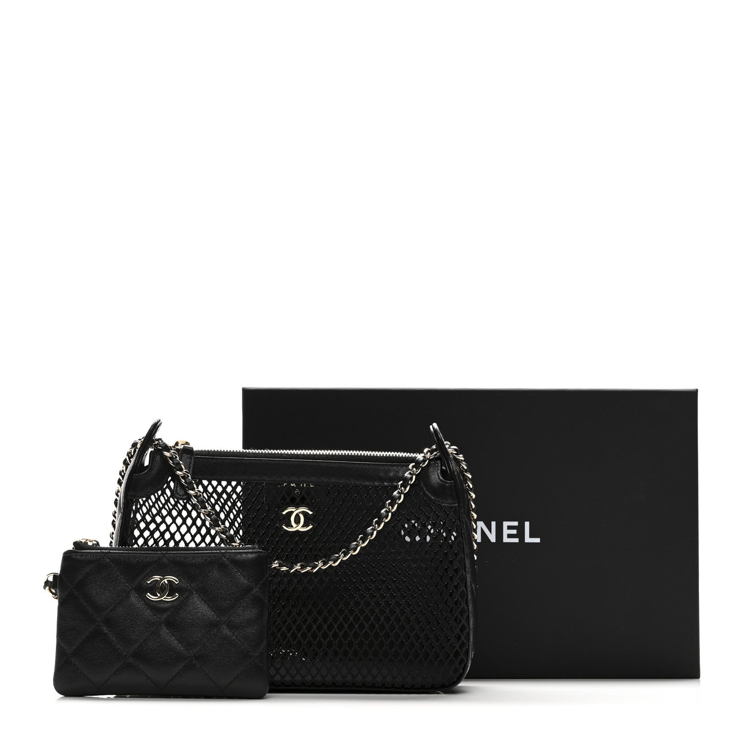 Chanel Mesh Shiny Lambskin Clutch With Chain Black 15 of 15
