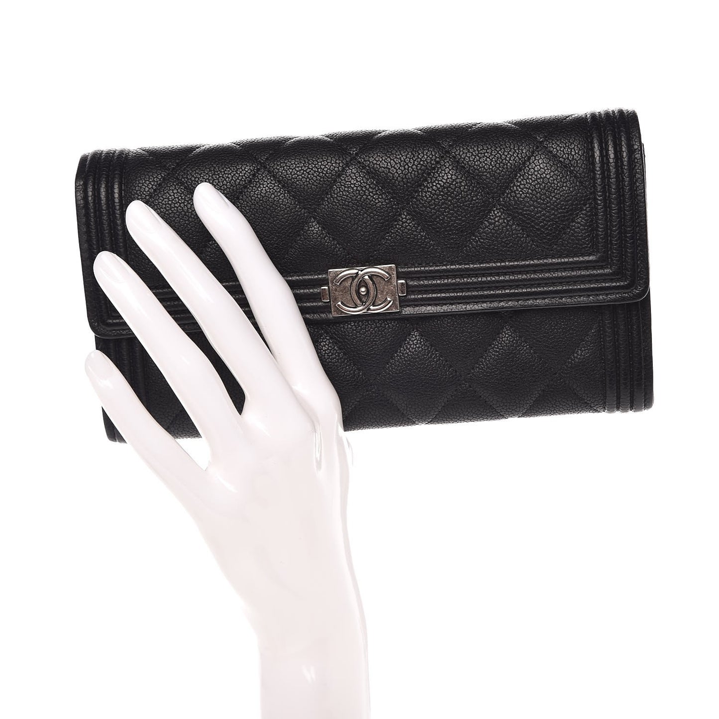 Caviar Quilted Boy Flap Wallet Black