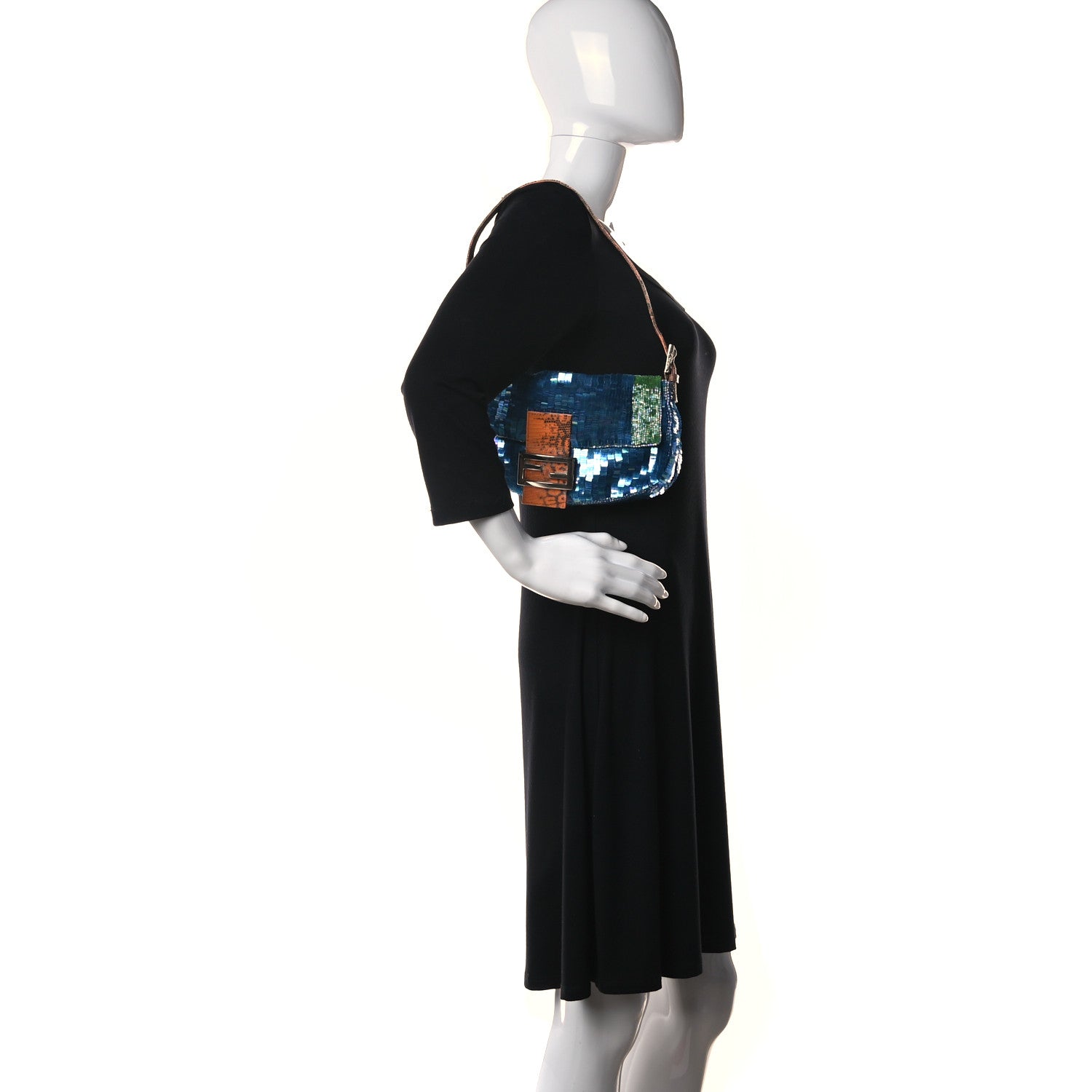 Fendi Lizard Beaded Sequin Baguette Multicolor 2 of 14