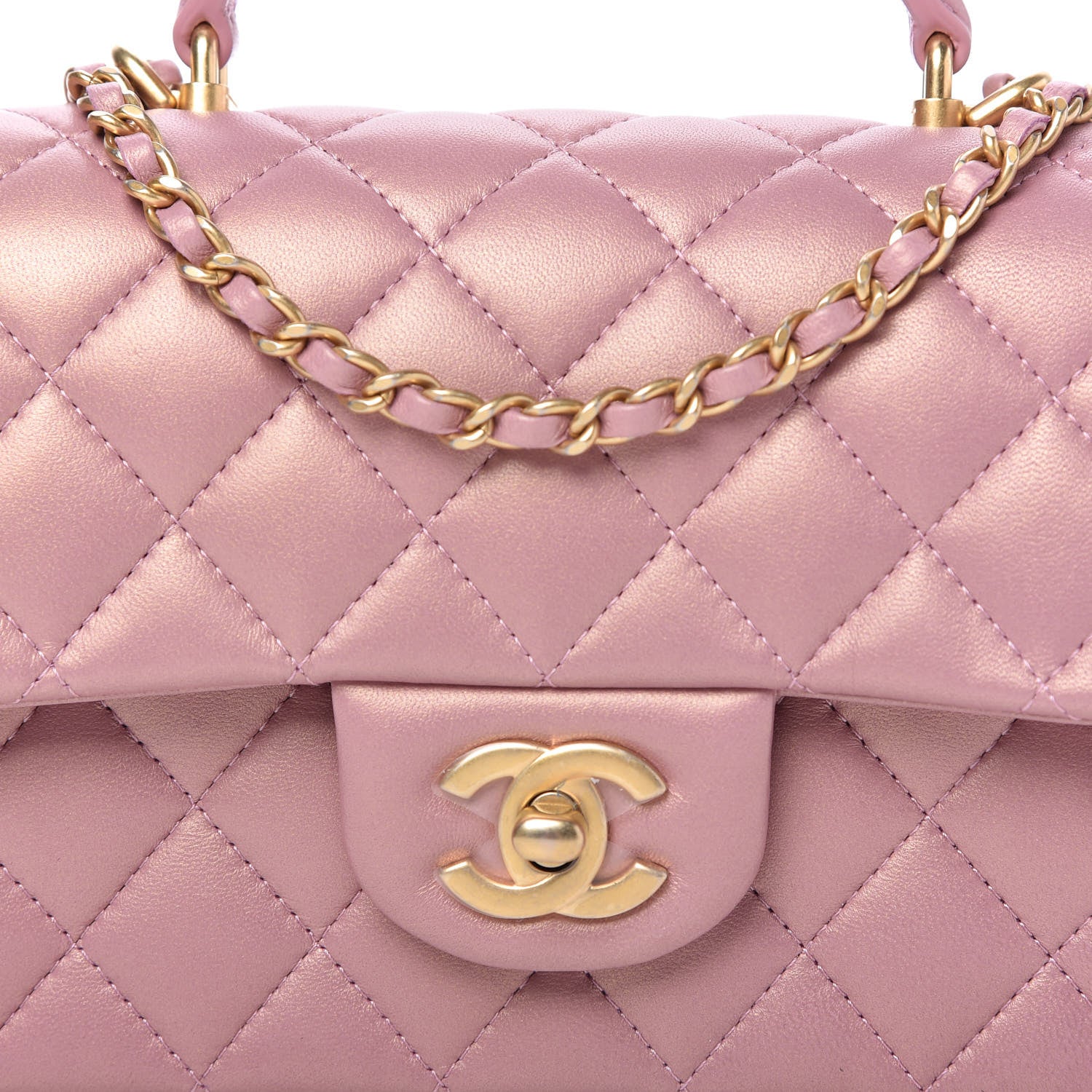Chanel Iridescent Lambskin Quilted Mini Top Handle Rectangular Flap Pink 10 of 11