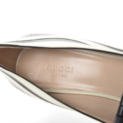 Gucci Malaga Kid Zebra Inlay GG Marmont Fringe Loafer 50mm Pumps 39 Mystic White Black 7 of 8