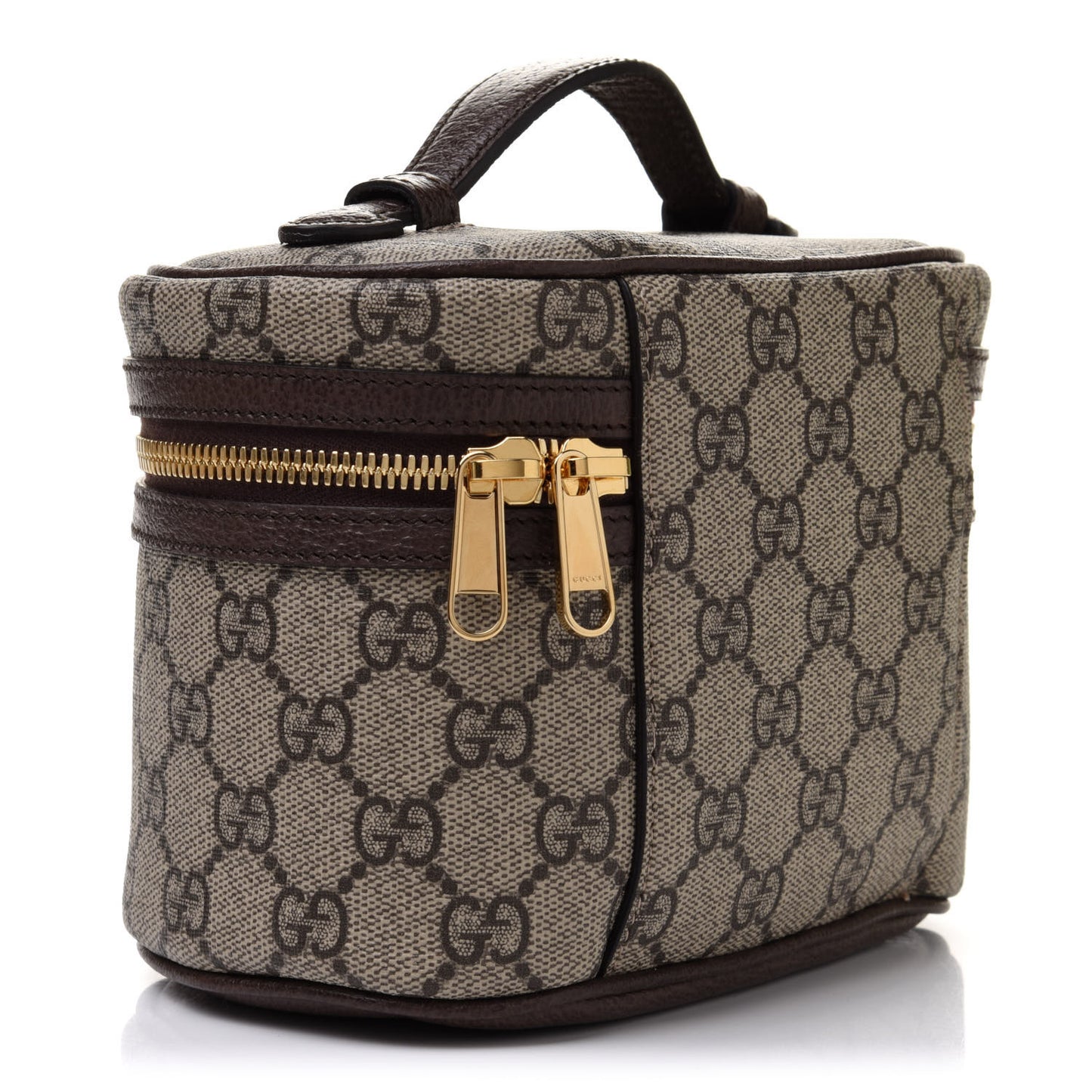 GG Supreme Monogram Textured Calfskin Web Ophidia Vanity Cosmetic Case Beige Ebony New Acero