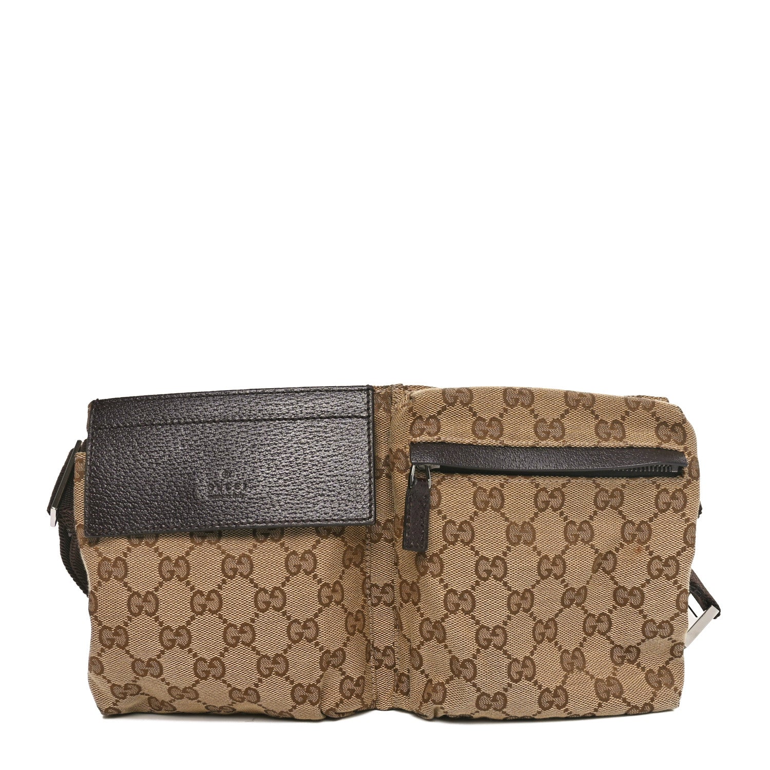 Gucci GG Monogram Double Pocket Belt Bag Dark Brown 1 of 10