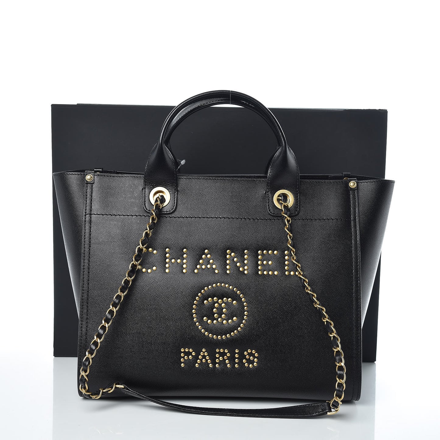 Caviar Small Studded Deauville Tote Black