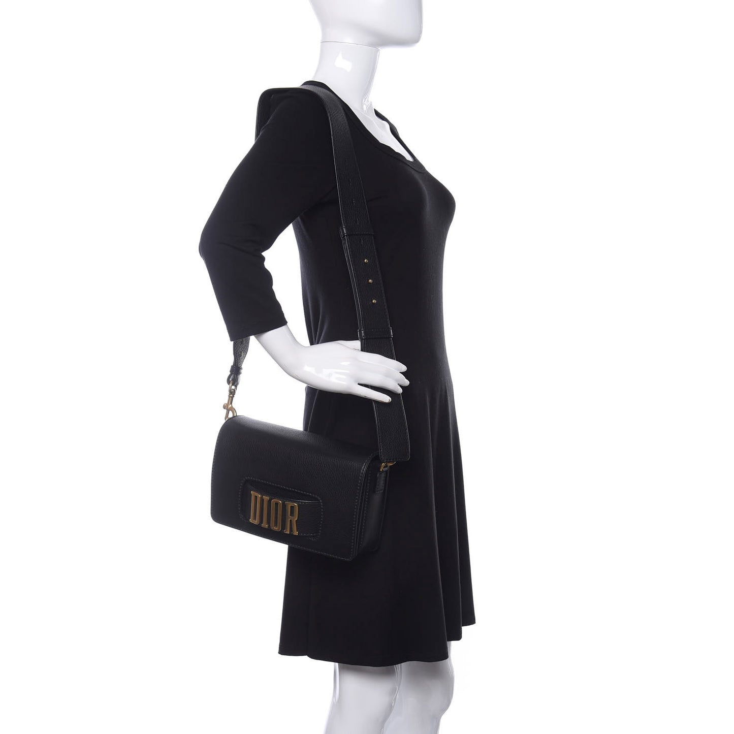Grained Calfskin Dio(r)evolution Flap Bag Black