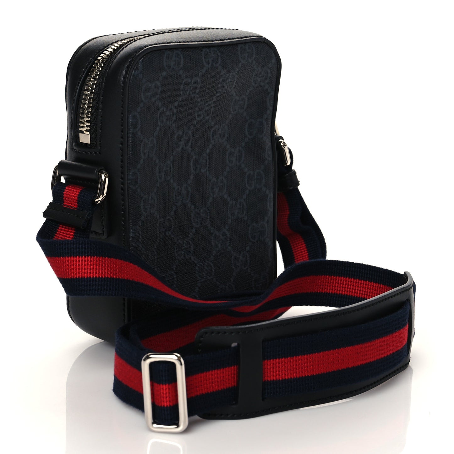 GG Supreme Monogram Appia Calfskin Web Small Camera Messenger Bag Black Grey