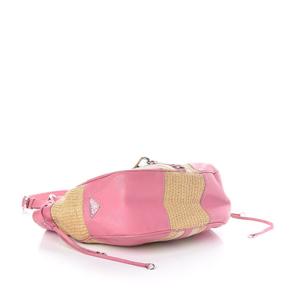 Prada Straw Vitello Daino Hobo Naturale Begonia 4 of 10