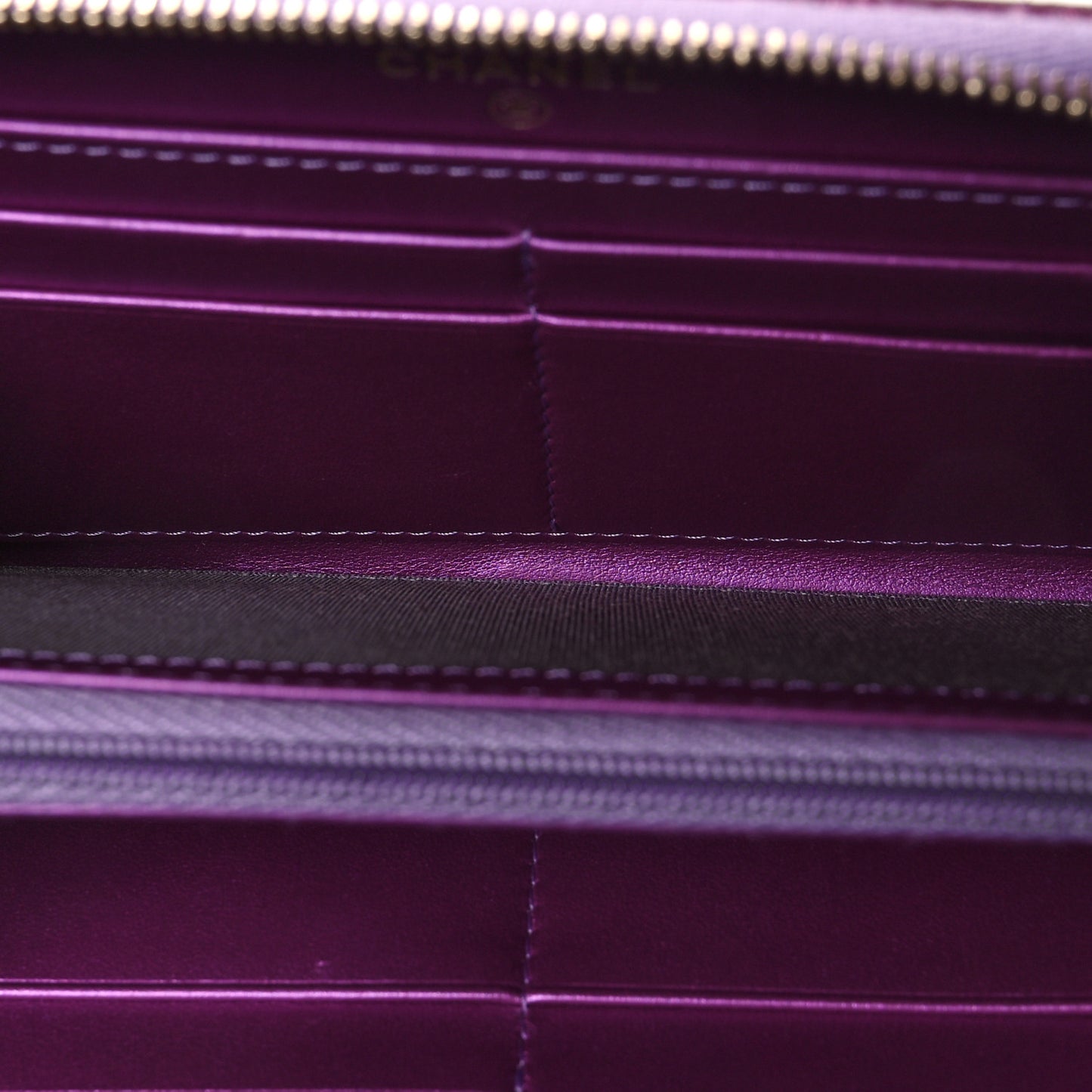 Iridescent Lambskin Quilted Large Gusset Zip Around Wallet Purple