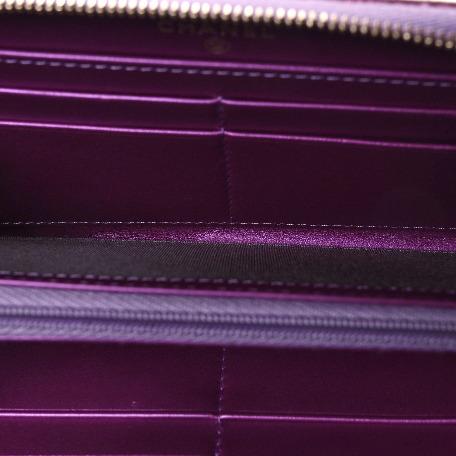 Chanel Iridescent Lambskin Quilted Large Gusset Zip Around Wallet Purple 5 of 9