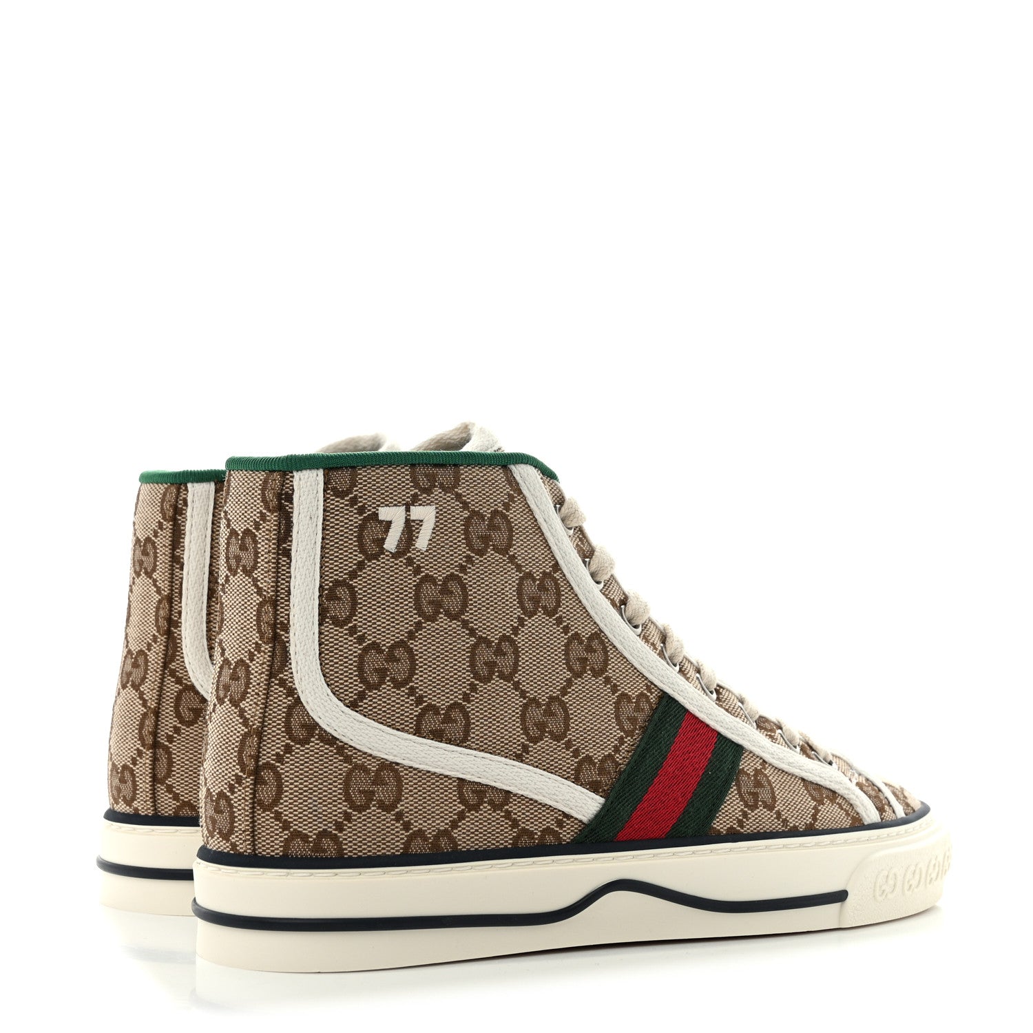 Gucci GG Monogram Web Womens 1977 Tennis High Top Sneakers 36 Beige Ebony Mystic White 4 of 8