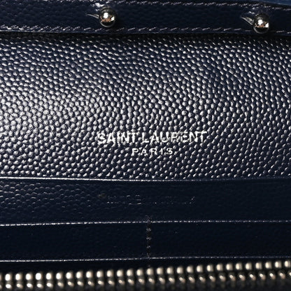 Saint Laurent Grain De Poudre Matelasse Chevron Monogram Chain Wallet Deep Marine 7 of 10