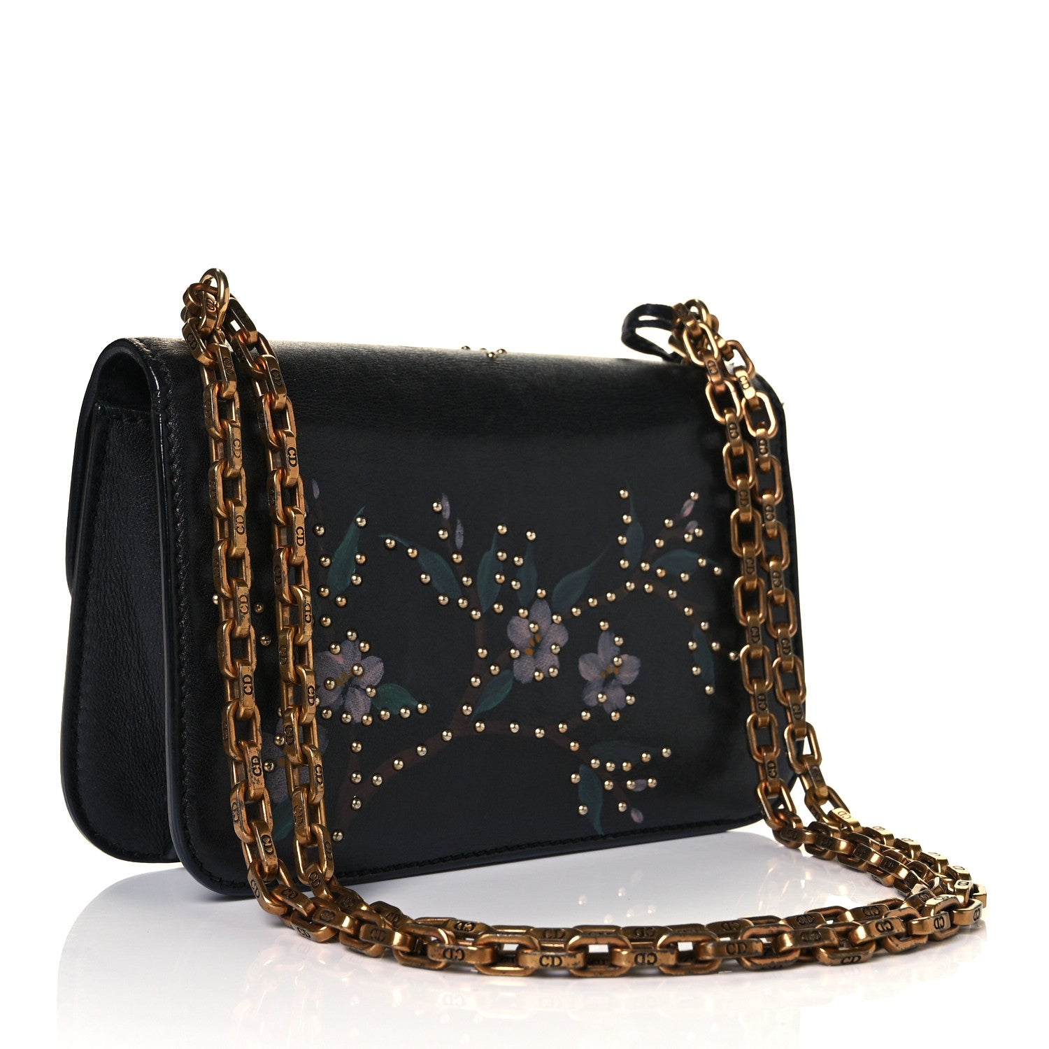 Christian Dior Calfskin Painted Studded Jardin Japonais J'Adior Chain Flap Bag Black 2 of 7