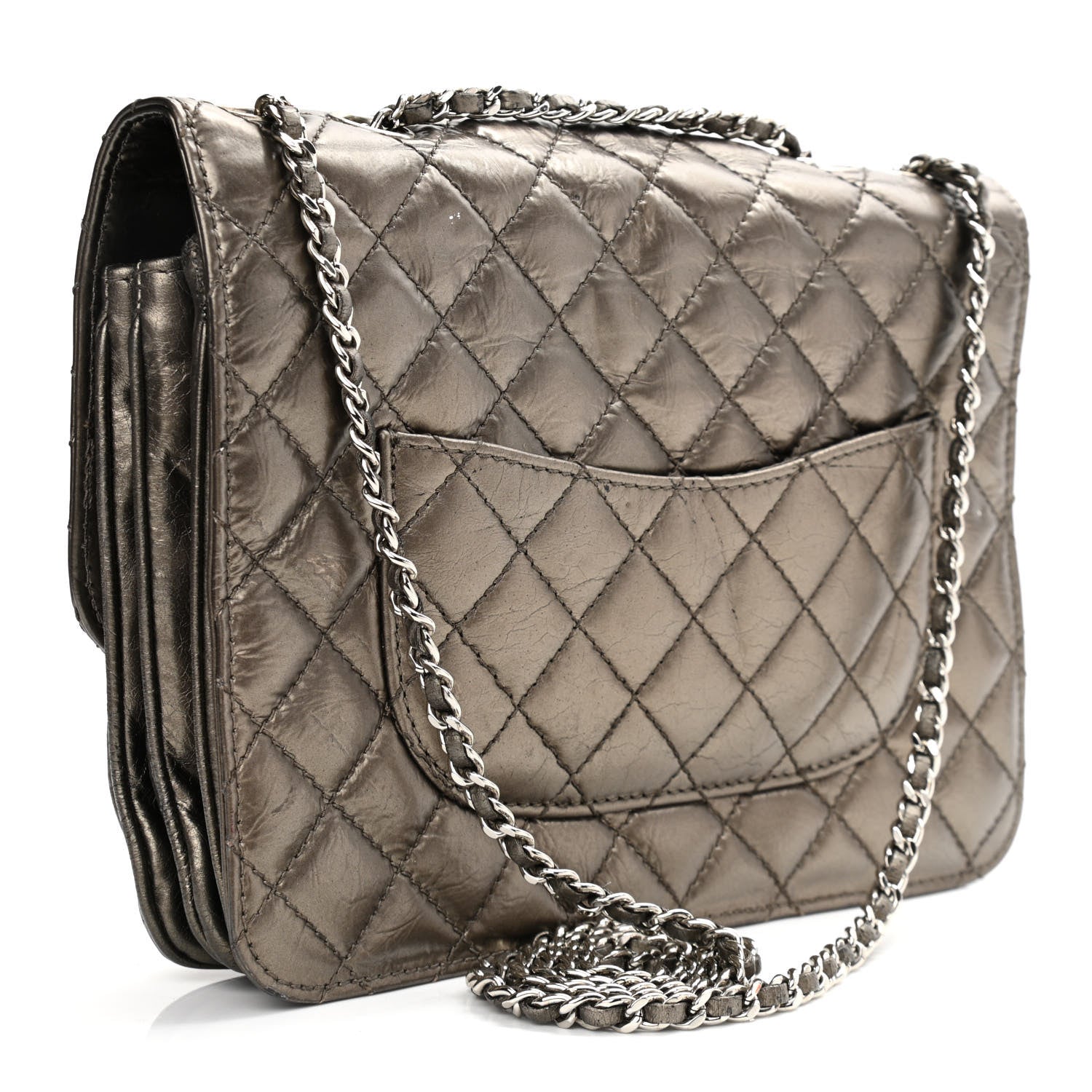 Chanel Metallic Crackled Calfskin Medium Clam's Pocket Flap Dark Silver 3 of 13