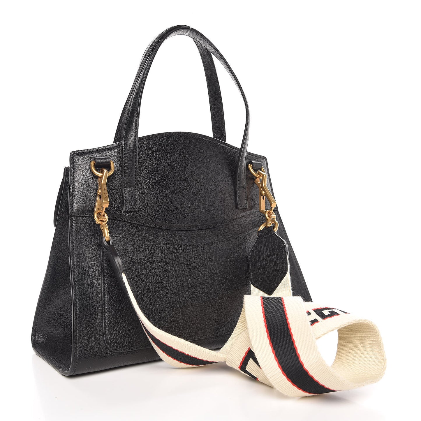 Grained Calfskin Web Crystal Butterfly Stripe Medium Totem Top Handle Bag Black