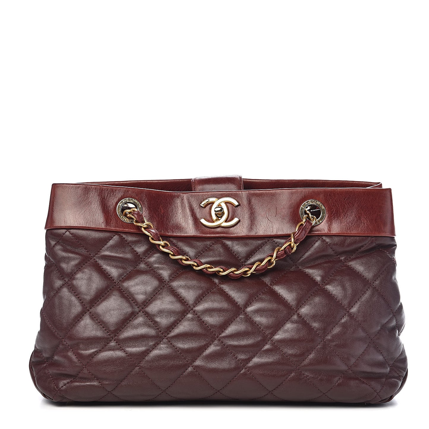 Calfskin Quilted Medium Soft Elegance Tote Burgundy