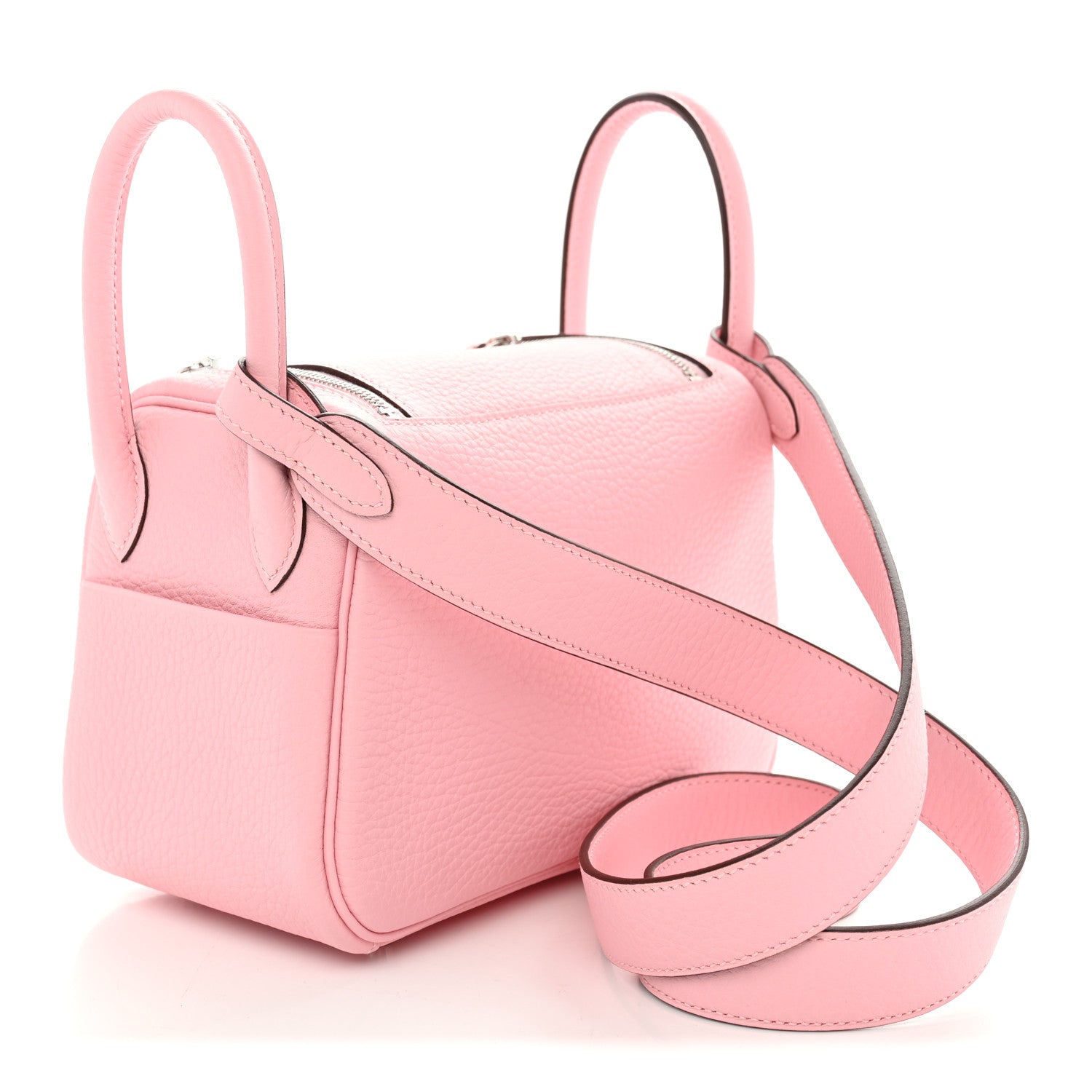 Hermes Taurillon Clemence Verso Mini Lindy 20 Rose Sakura Gris Perle 3 of 11