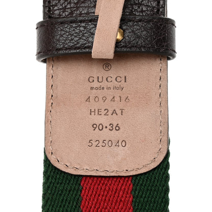Gucci Nylon Textured Dollar Calfskin Double G Web 40mm Belt 90 36 Green Red Dark Cocoa 3 of 6