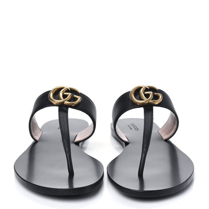 Gucci Calfskin GG Marmont Thong Sandals 37.5 Black 2 of 12