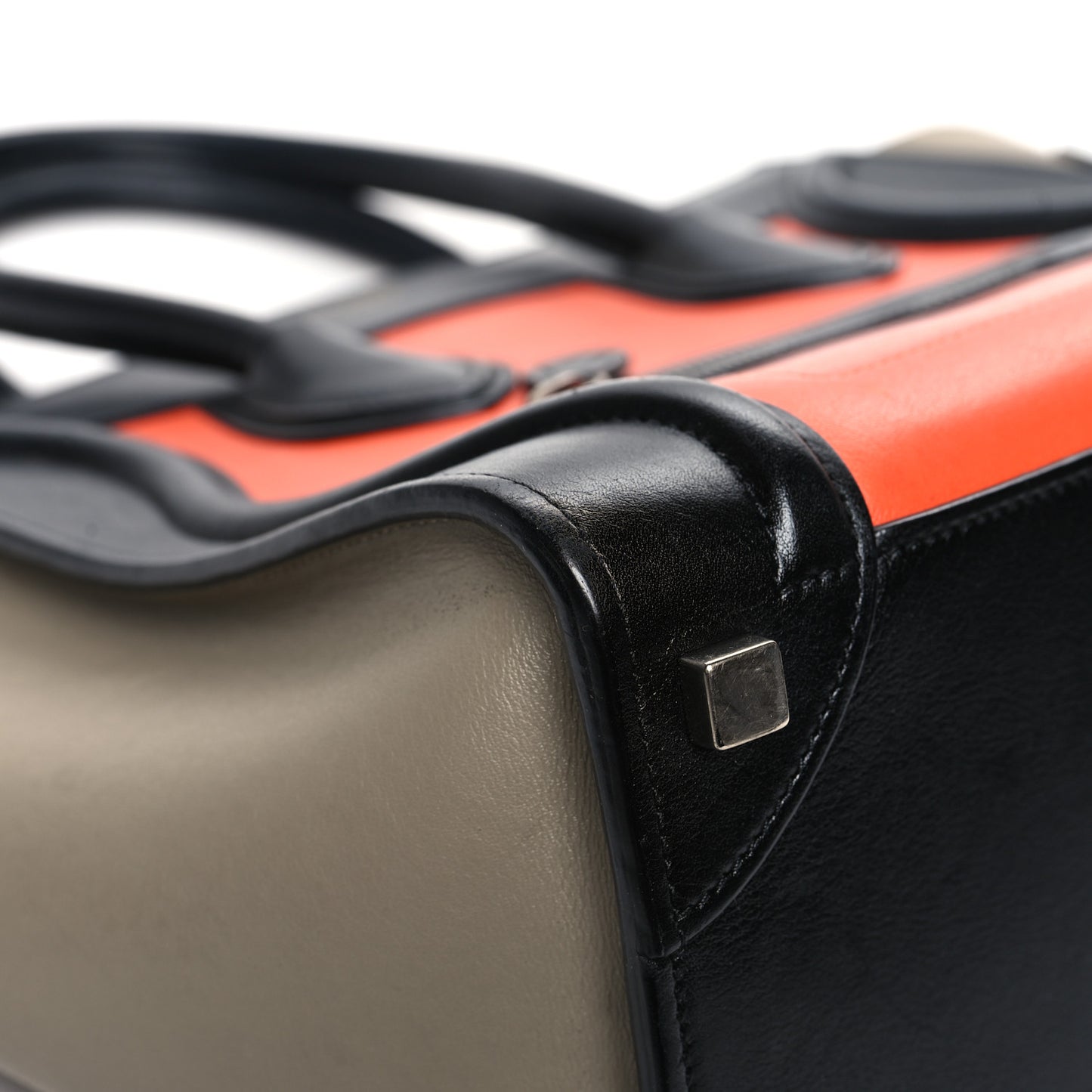 Drummed Calfskin Micro Tri-Color Luggage Bright Orange