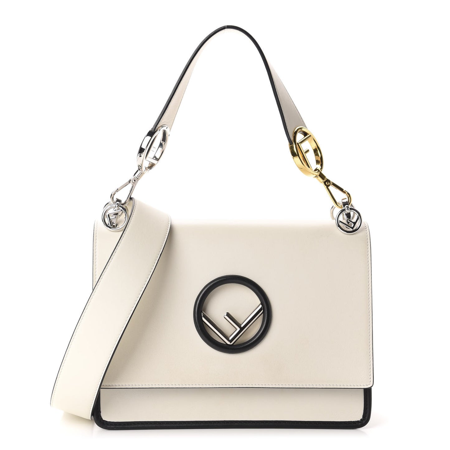 Vitello Century Alcantara F is Fendi Bi-Color Kan I Shoulder Bag White Black