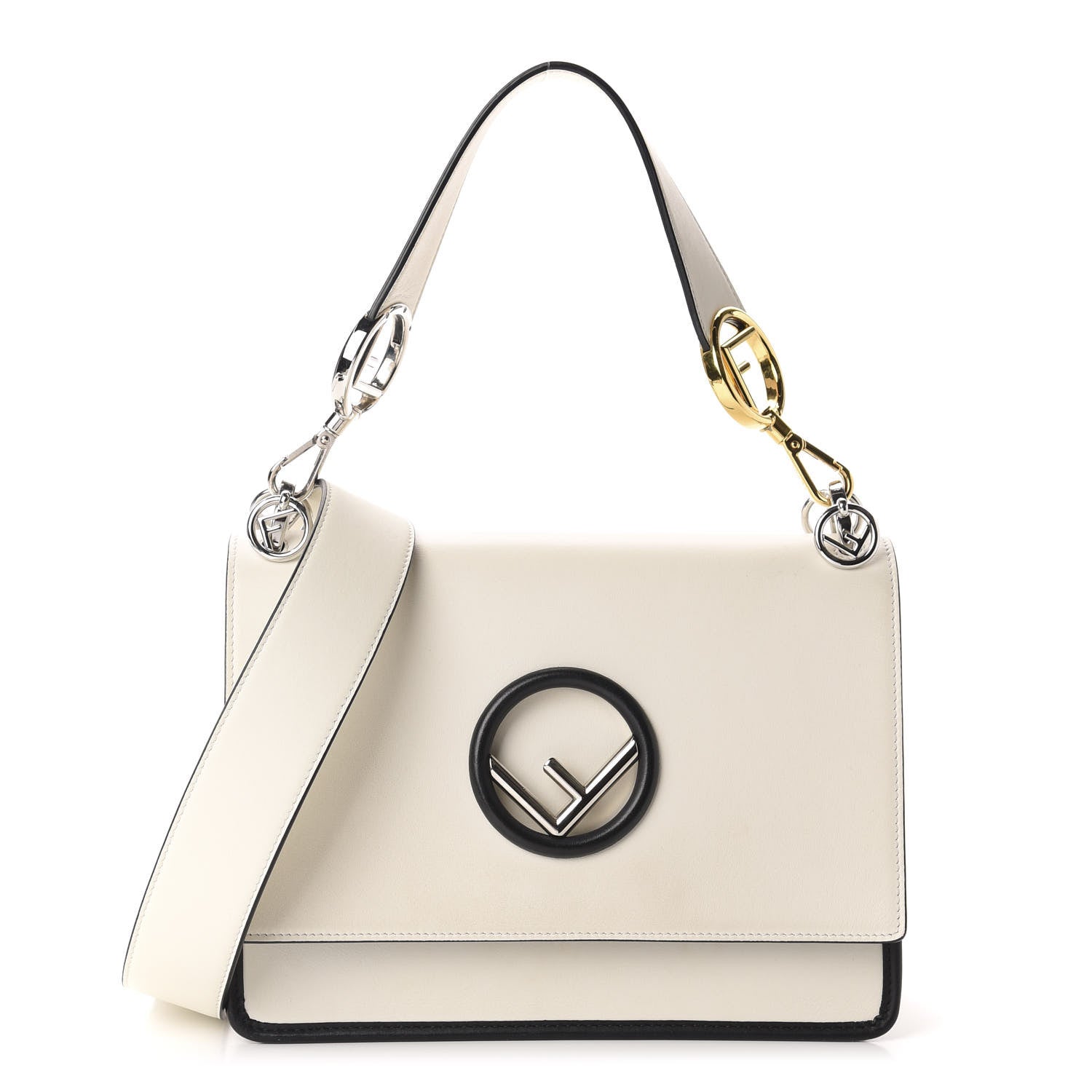 Fendi Vitello Century Alcantara F is Fendi Bi-Color Kan I Shoulder Bag White Black 1 of 12