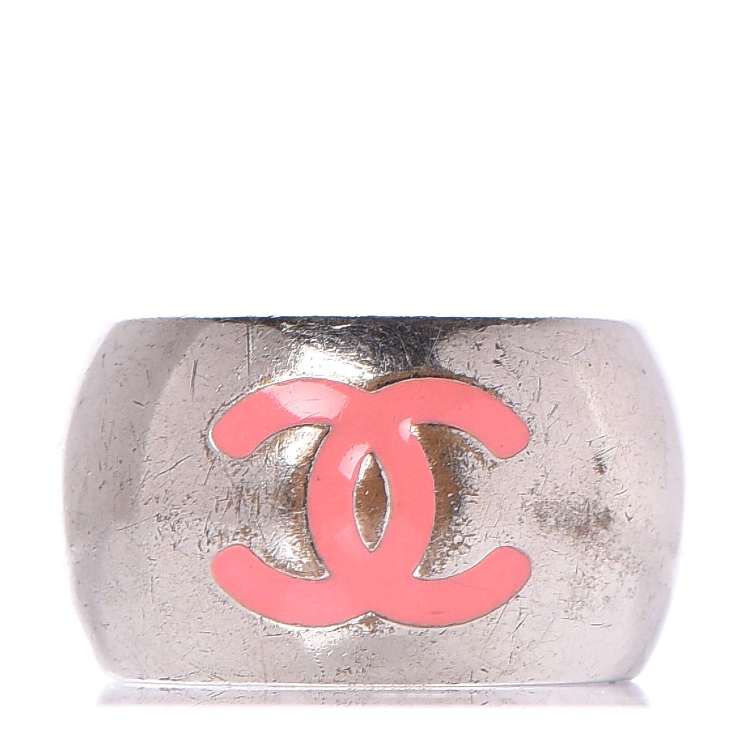 Chanel CC Heart Scarf Ring Silver Pink 1 of 4