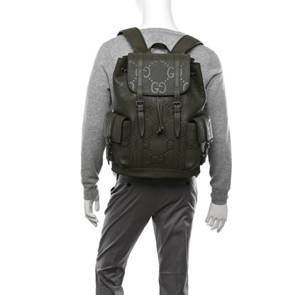 Gucci Piuma Calfskin Jumbo GG Embossed Double Buckle Backpack Dark Vintage Olive 2 of 9